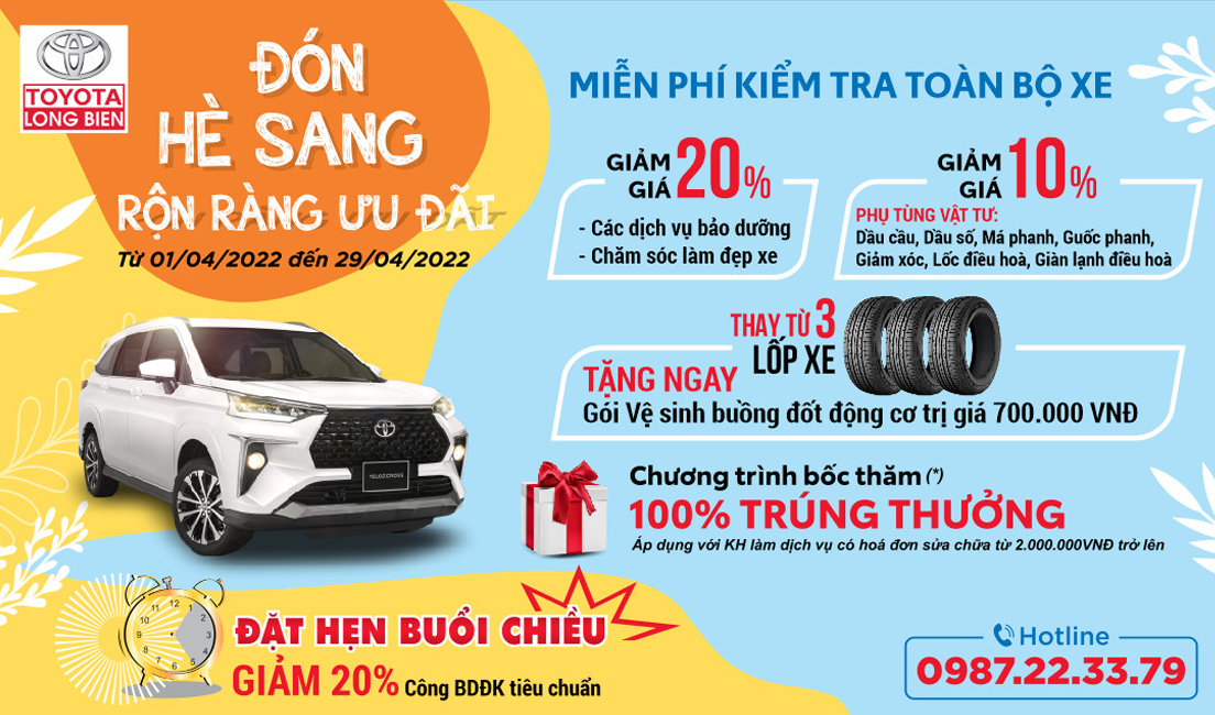 Chương trình khuyến mại dịch vụ tháng 4/2022 tại Toyota Long Biên